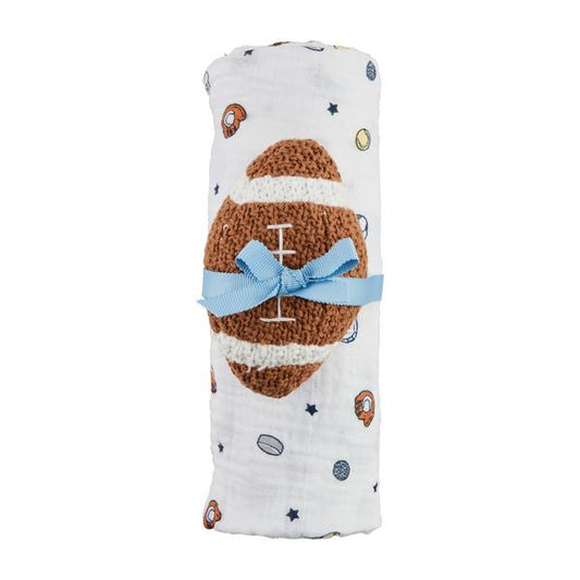 Sports Swaddle And Football Rattle Set