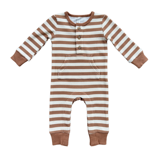 Caramel Stripe Waffle Romper