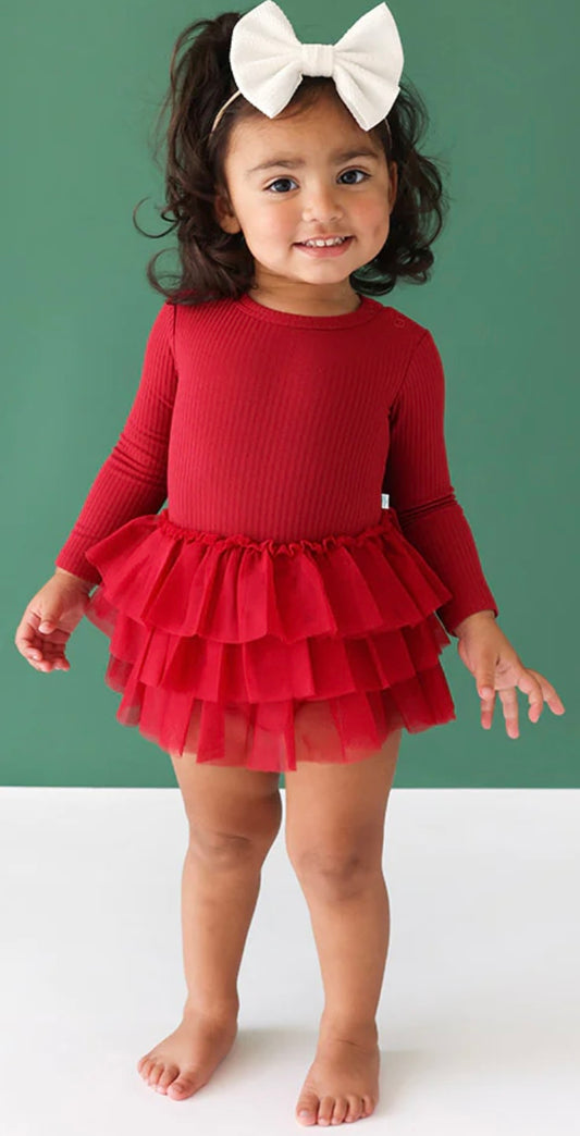 Dark Red LS Tulle Skirt Bodysuit