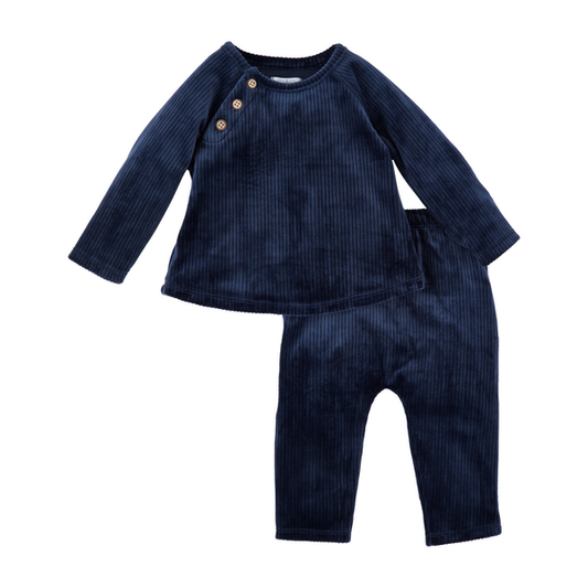 Navy Velour Baby Outfit