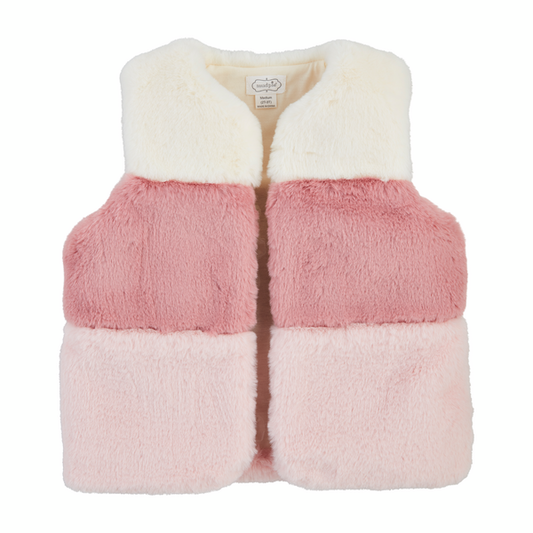 Pink Color-Block Fur Vest