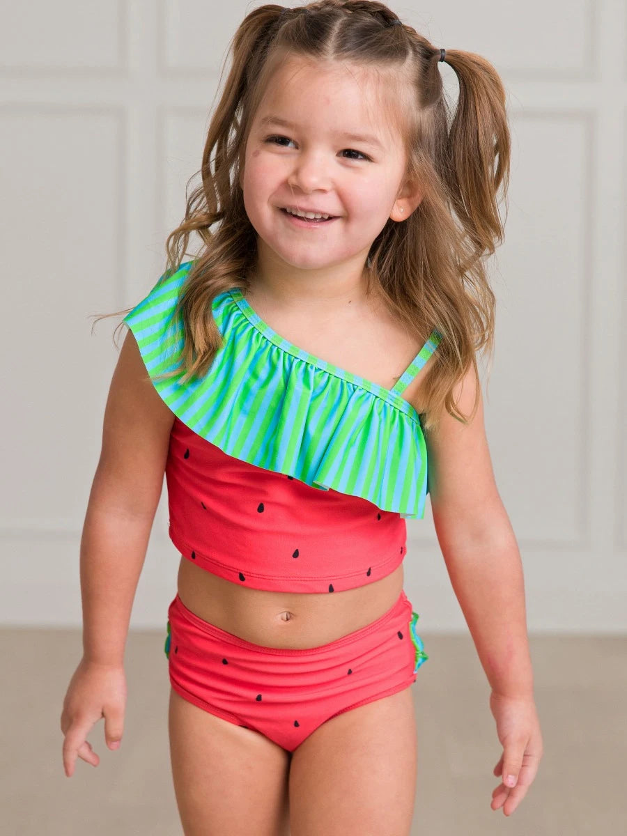 Watermelon One Shoulder Ruffle Tankini Swimsuit