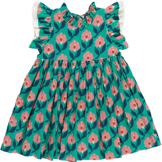 Leila Dress Green Ikat Floral