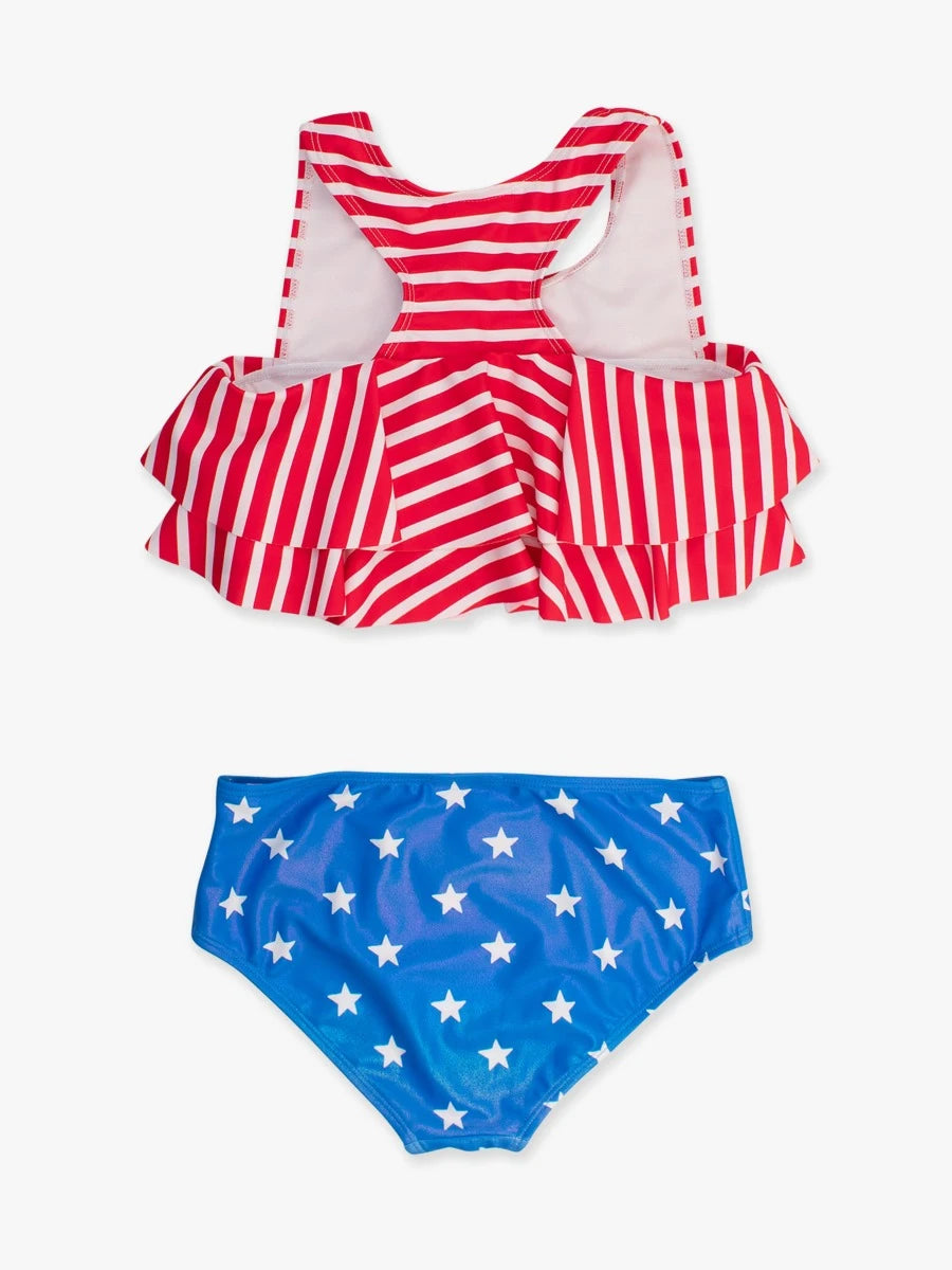 Shimmer Stars & Stripes Girls Flounce Bikini Swimsuit