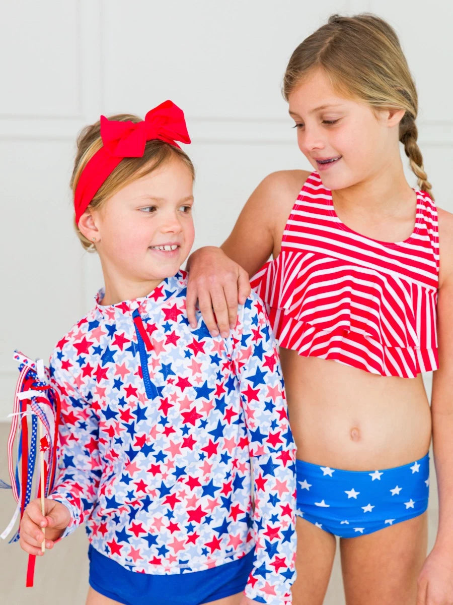 Shimmer Stars & Stripes Girls Flounce Bikini Swimsuit