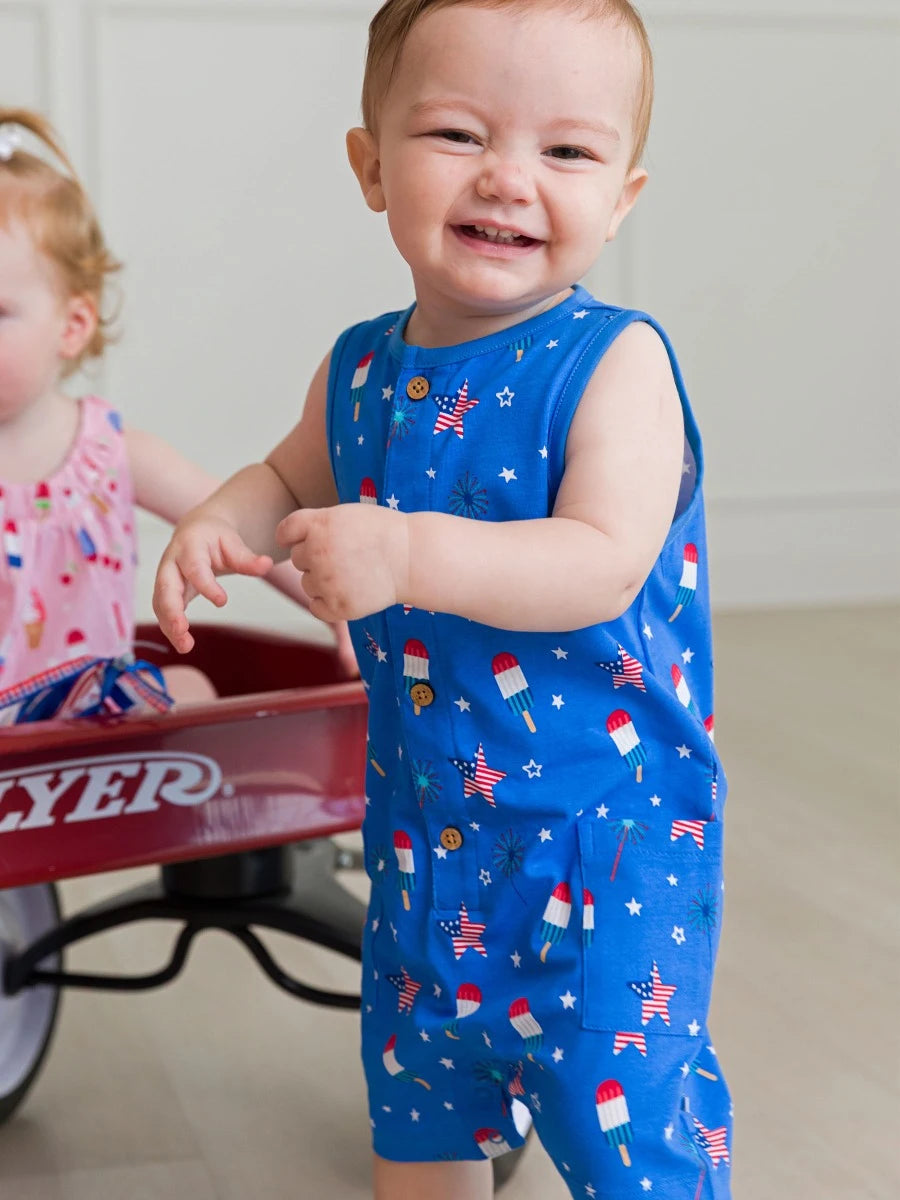 Freedom Fireworks Pocket Knit Romper