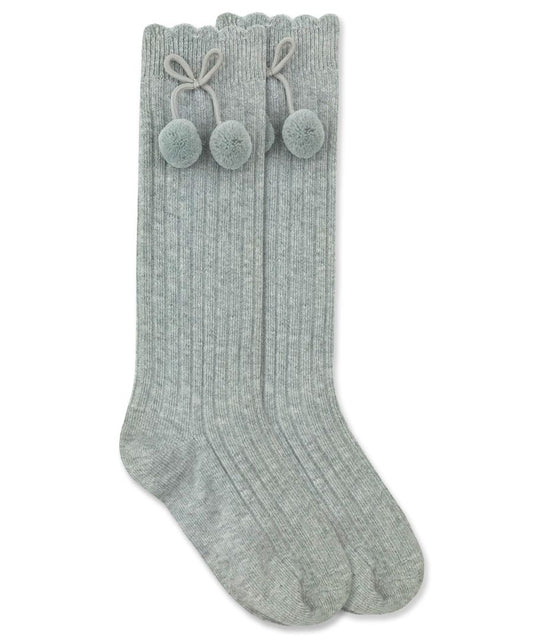 Gray Pom Pom Knee High Sock