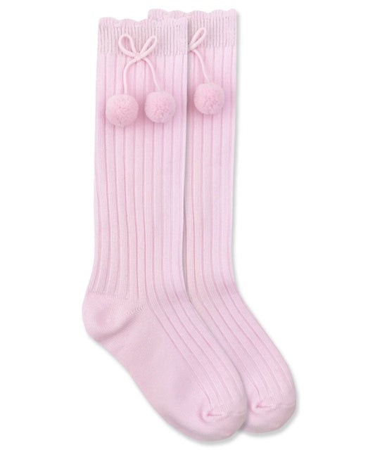 Pink Pom Pom Knee High Socks