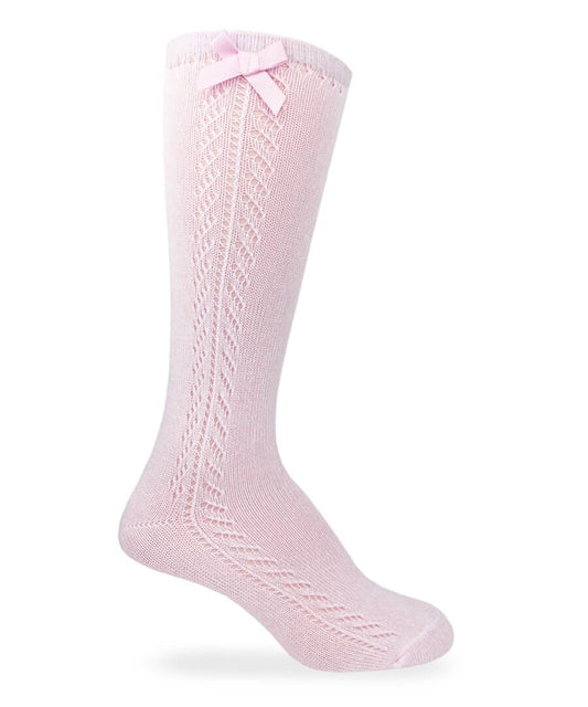 Pink Pointelle Bow Socks
