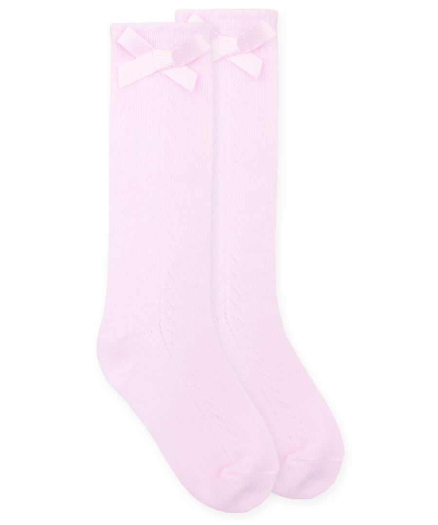 Pink Pointelle Bow Socks