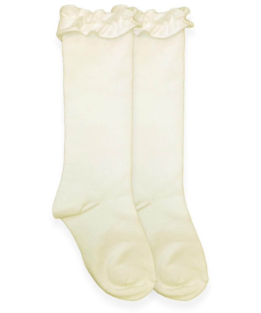Ivory Ruffle Knee High Socks