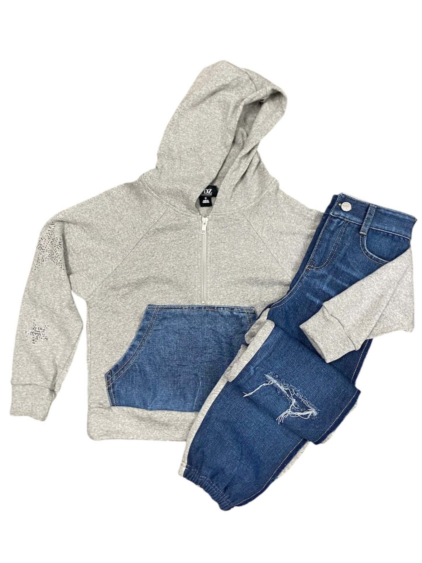 Wash Denim Jeans/Grey Sweats