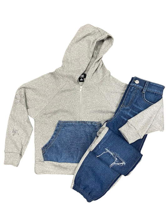 Grey Hoodie With Denim Pocket