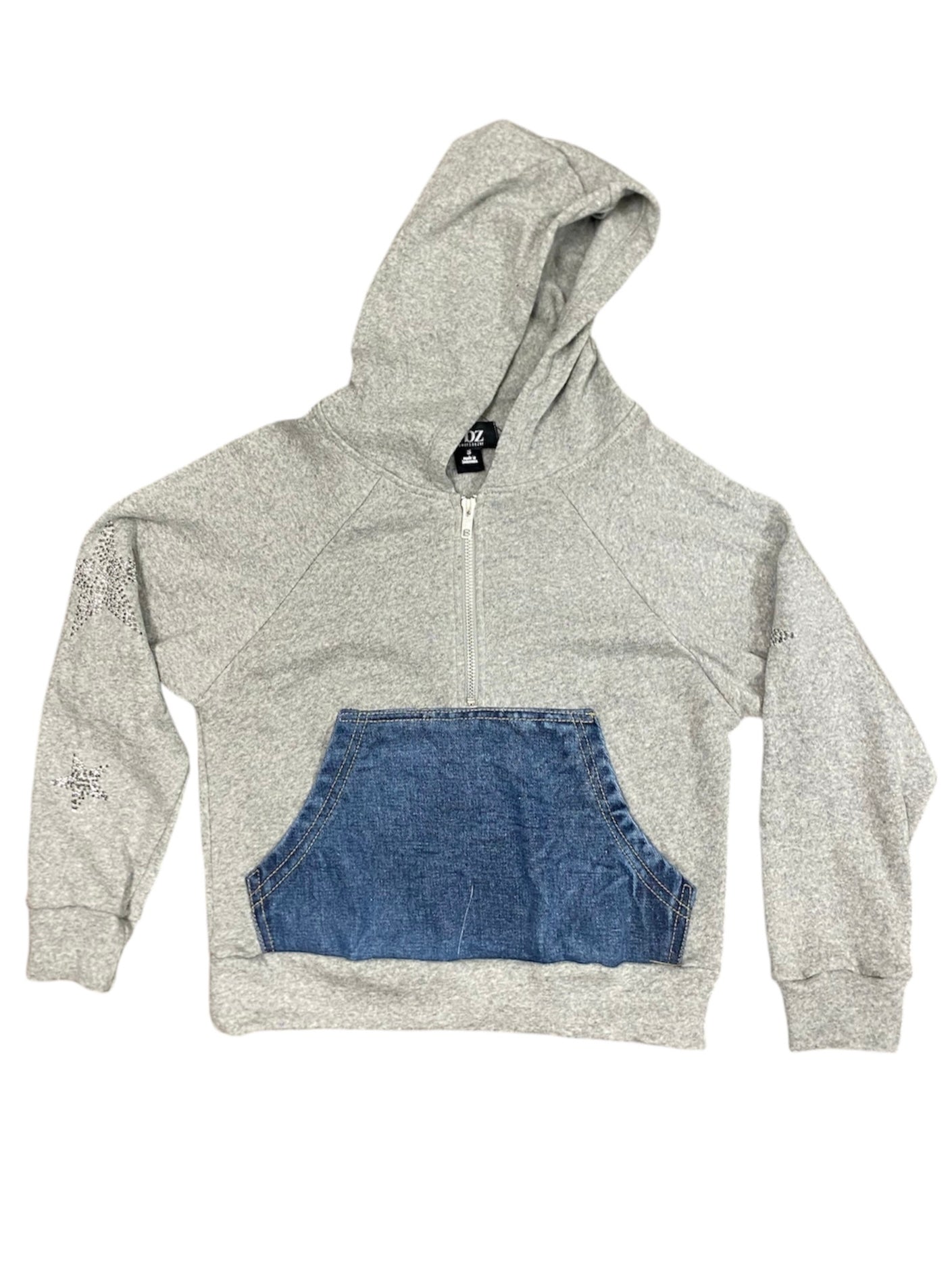 Grey Hoodie With Denim Pocket