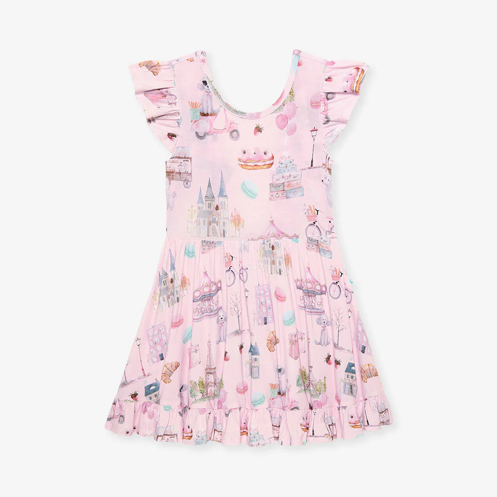 Paris Tie Back Ruffled Twirl Dress