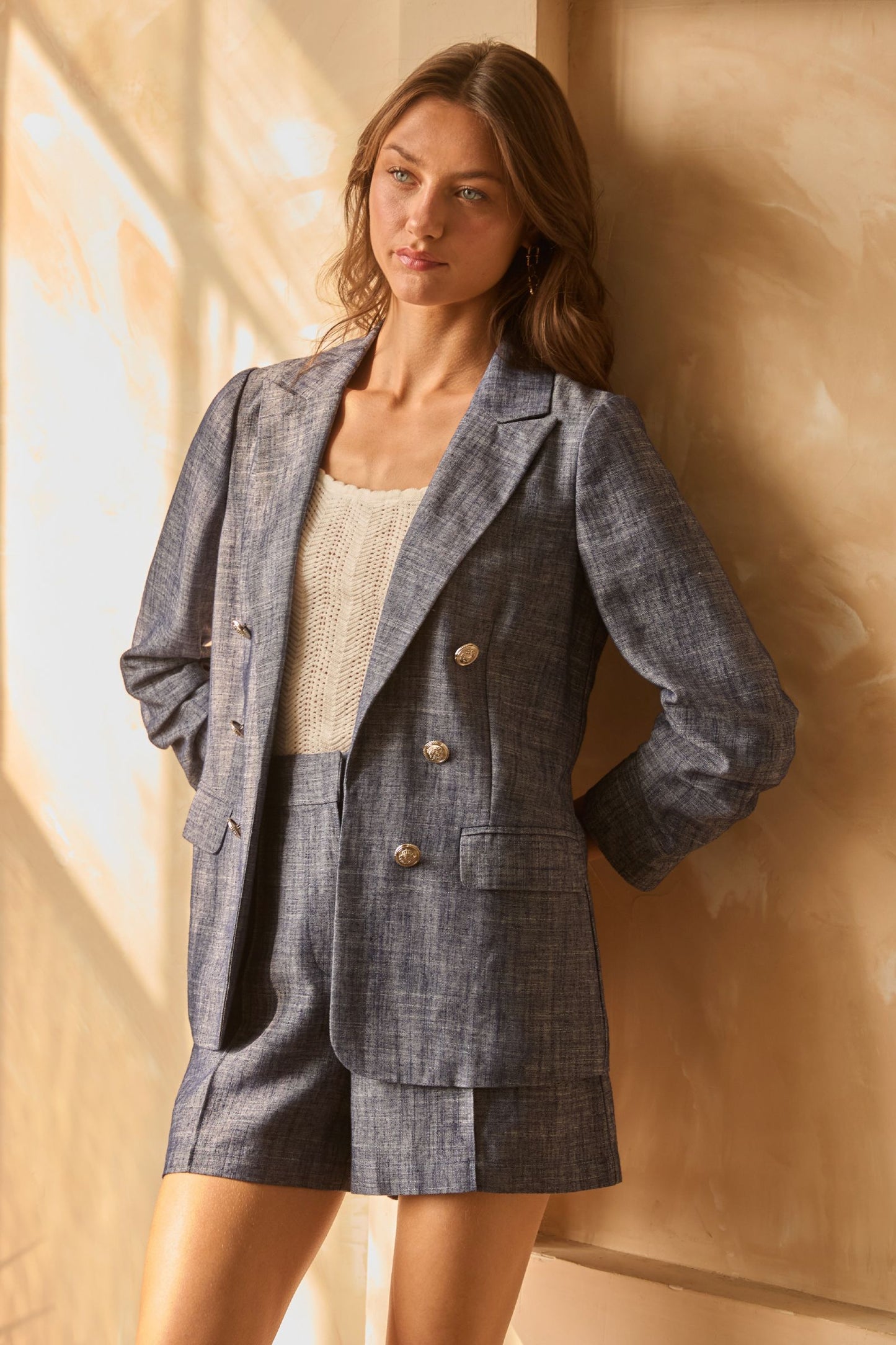 Chambray Denim Elastic Shorts