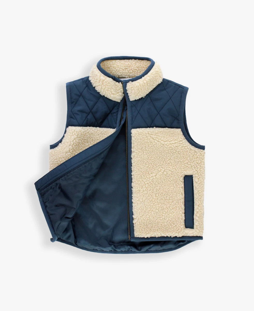 Navy Quilted Sherpa Vest