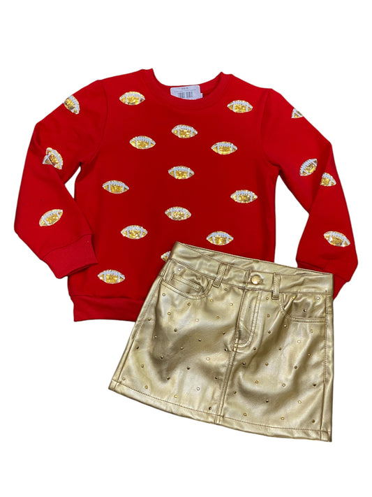 Red Glitter Football Crewneck