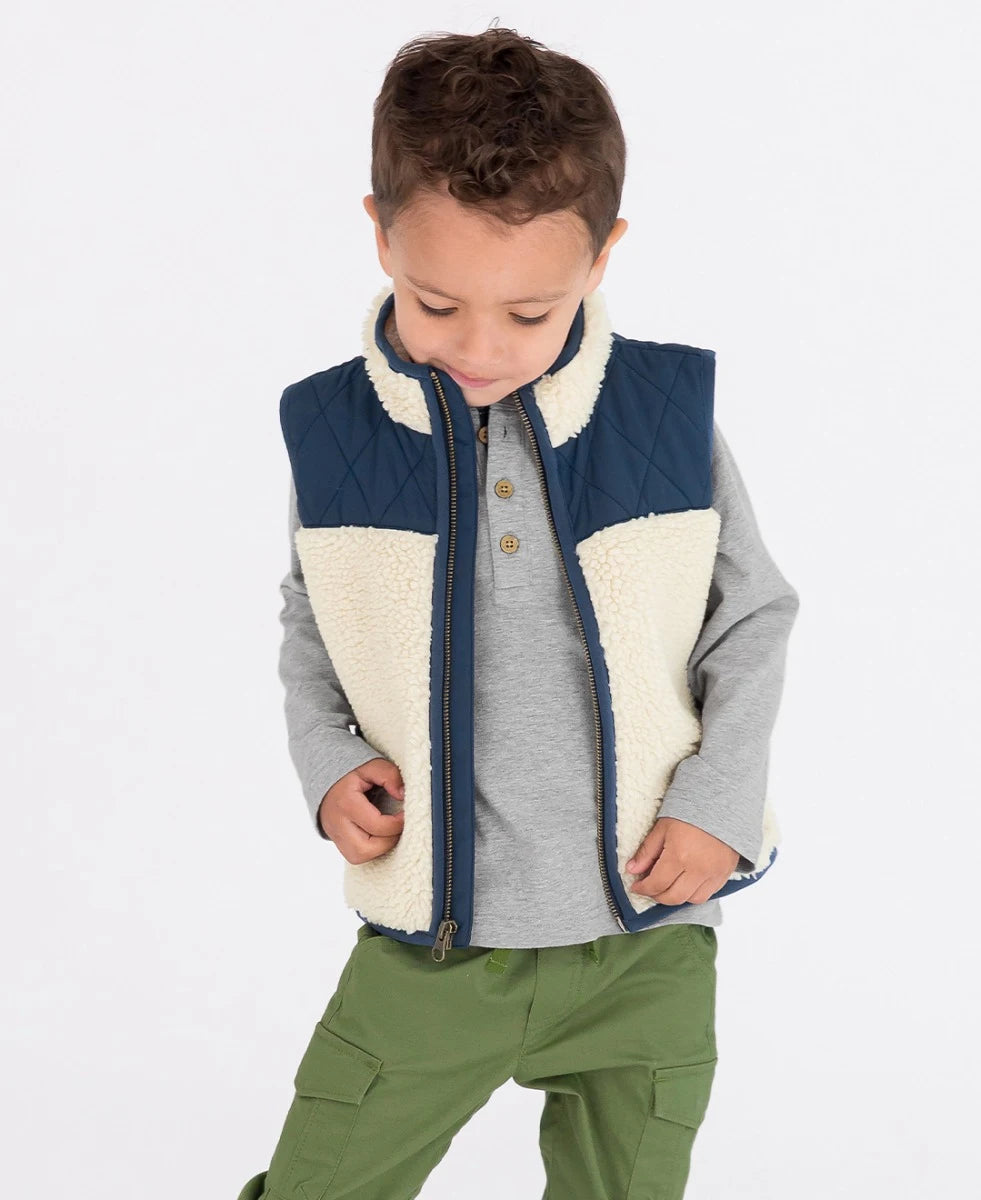 Navy Quilted Sherpa Vest