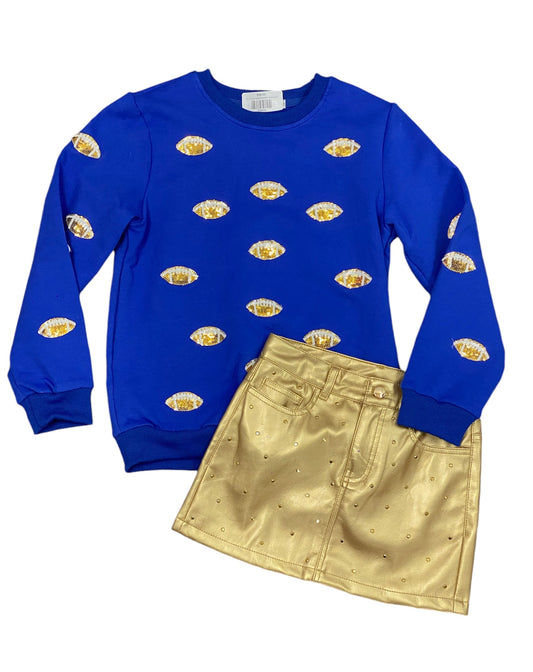 Royal Glitter Football Crewneck