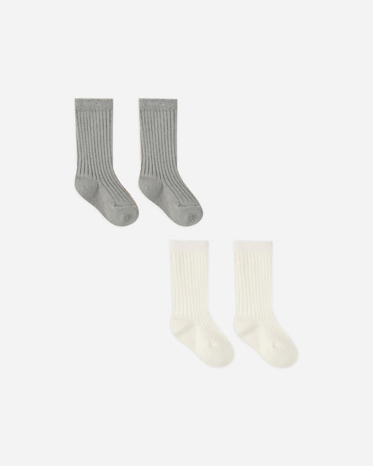 Ivory & Dusty Blue Rib Socks