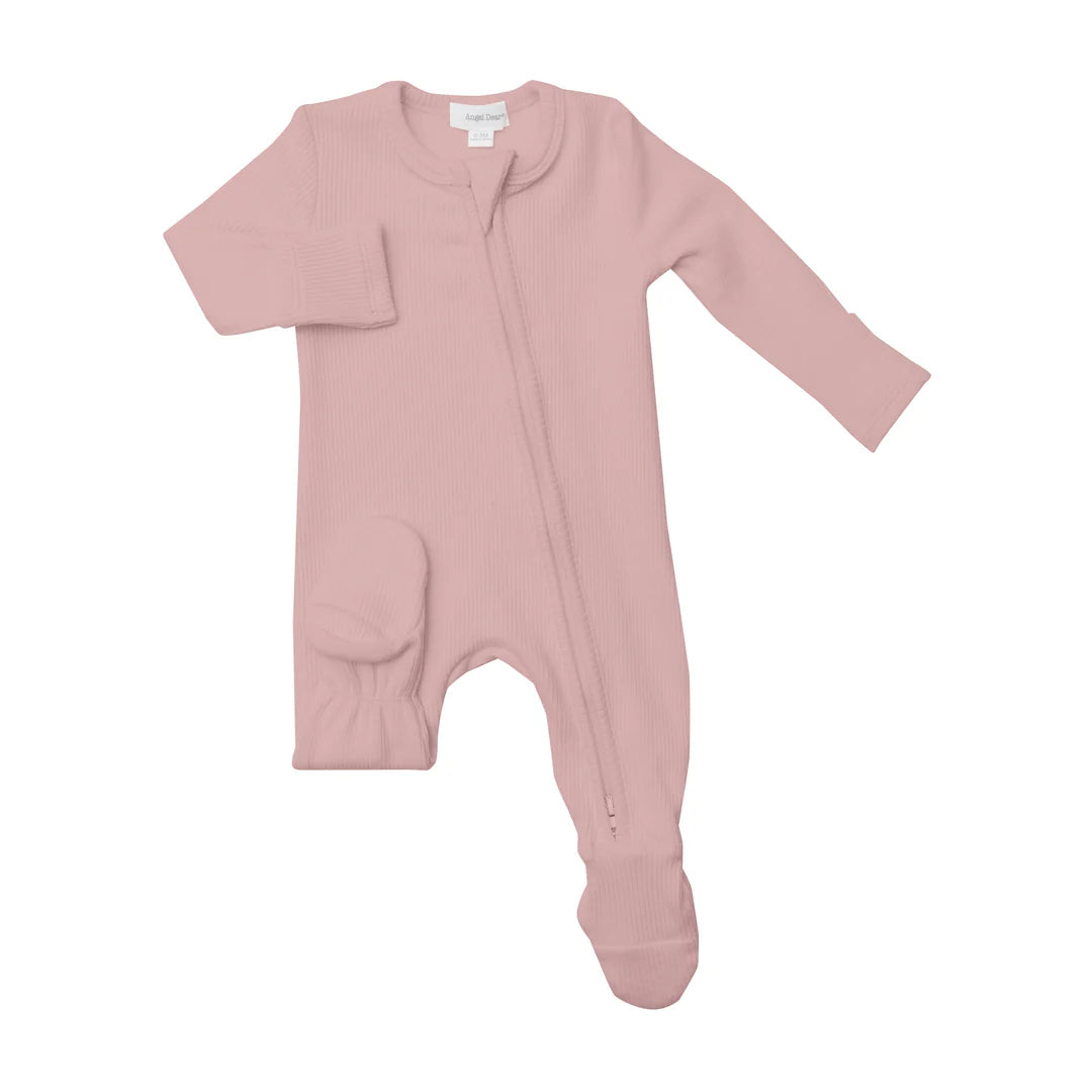 Ribbed Silver Pink Footie