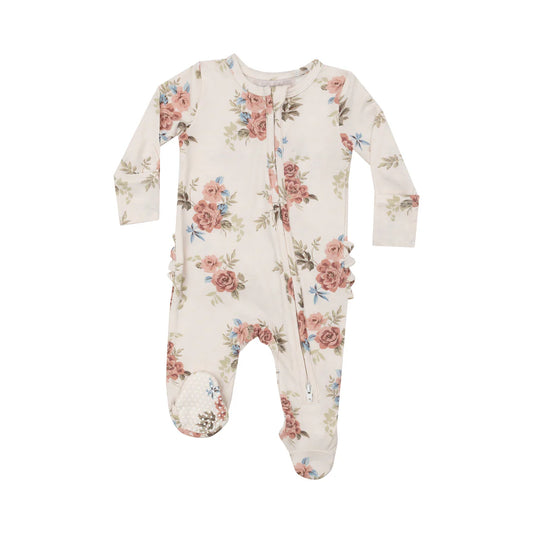 Romantic Roses Ruffle Back Footie