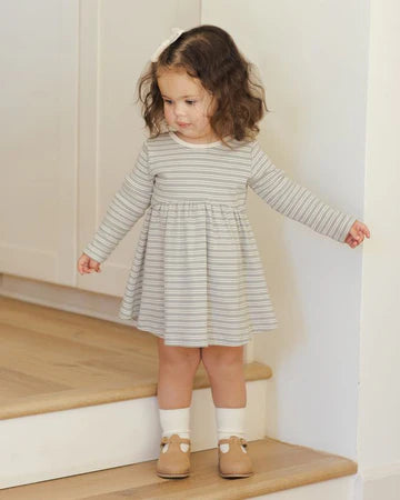 Steel Blue Micro Stripe Ribbed Dress
