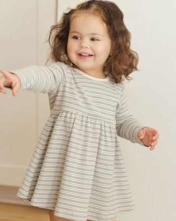 Steel Blue Micro Stripe Ribbed Dress