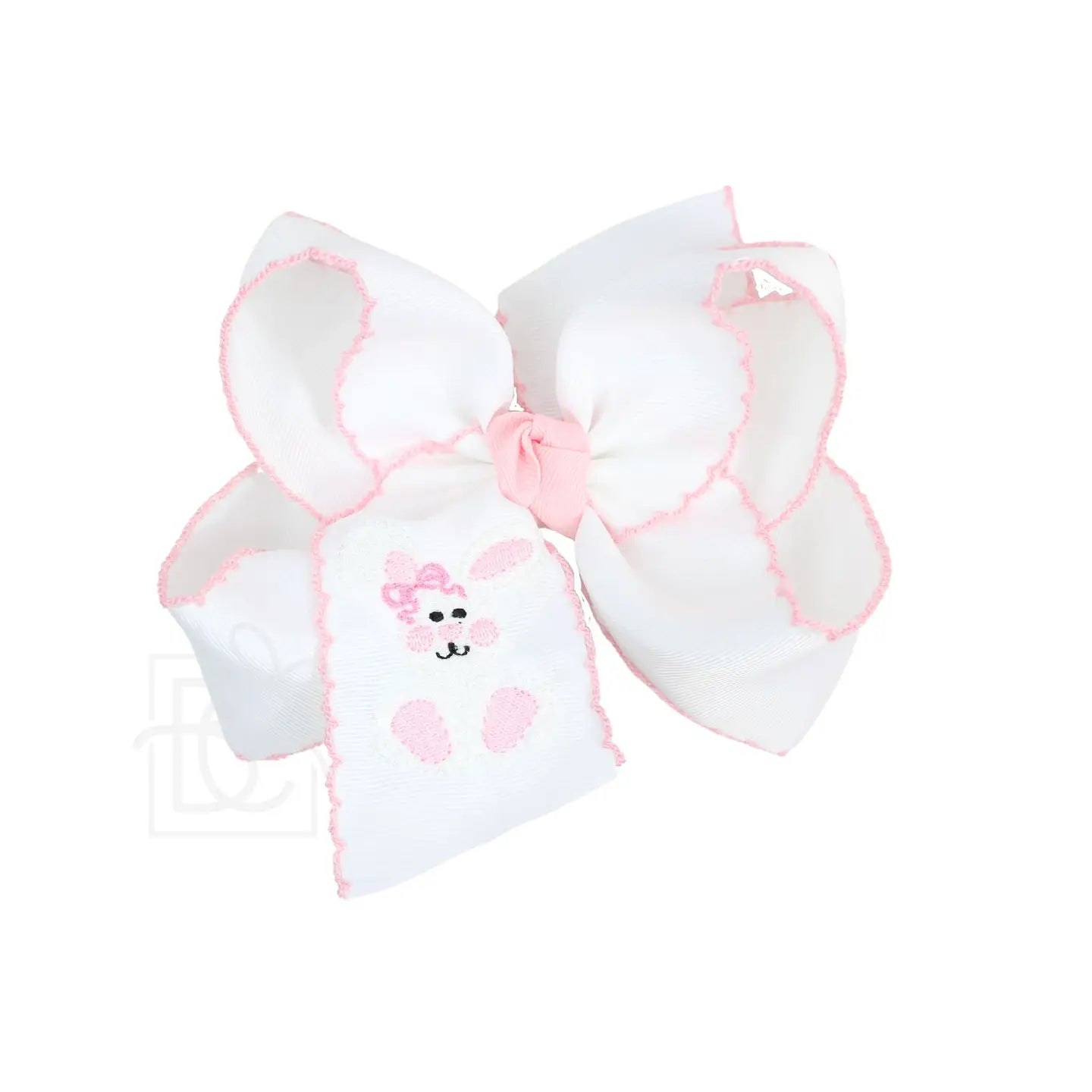 White & Pink Embroidered Bunny Bow