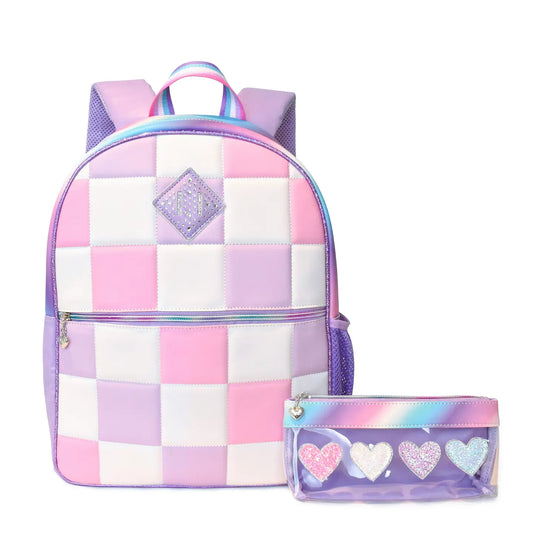 Checkerboard Backpack & Heart Pencil Pouch