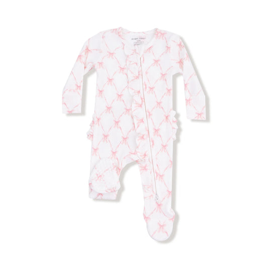 Ribbon Bow Trellis Ruffle Zip Footie