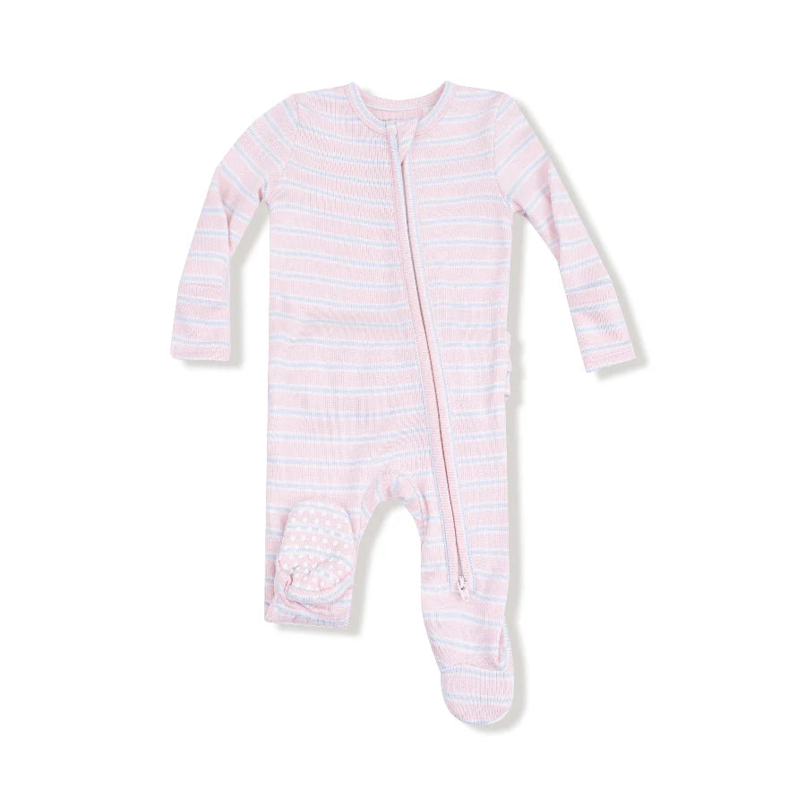 Pink Multi Stripe Ruffled Back Footie
