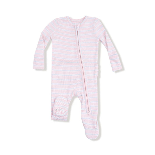 Pink Multi Stripe Ruffled Back Footie