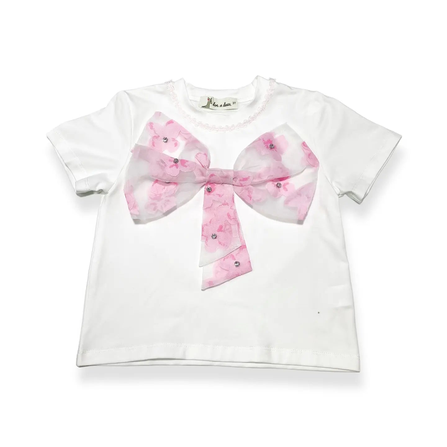 Pink Bow Floral Mesh Tee