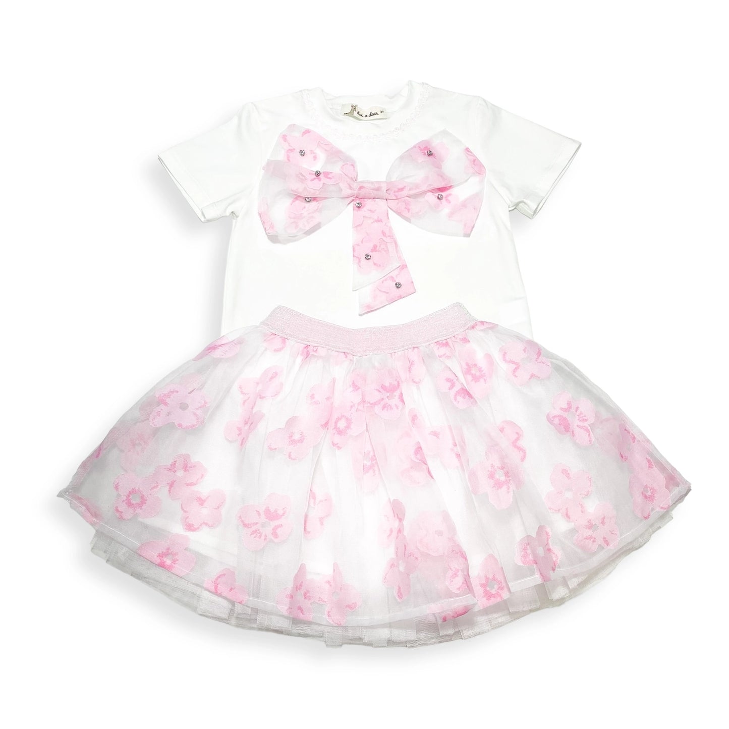 Pink Bow Floral Mesh Tee