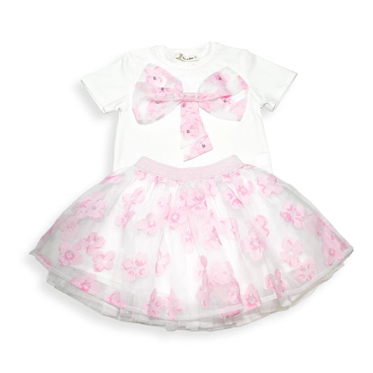 Pink Bow Floral Mesh Tee