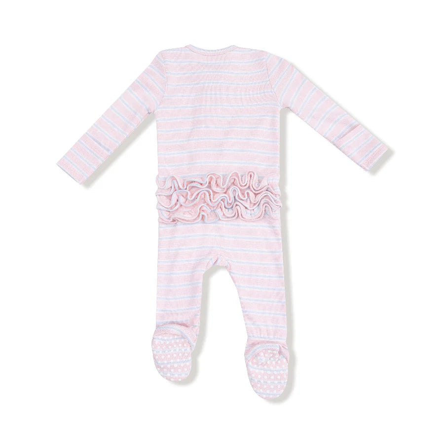 Pink Multi Stripe Ruffled Back Footie