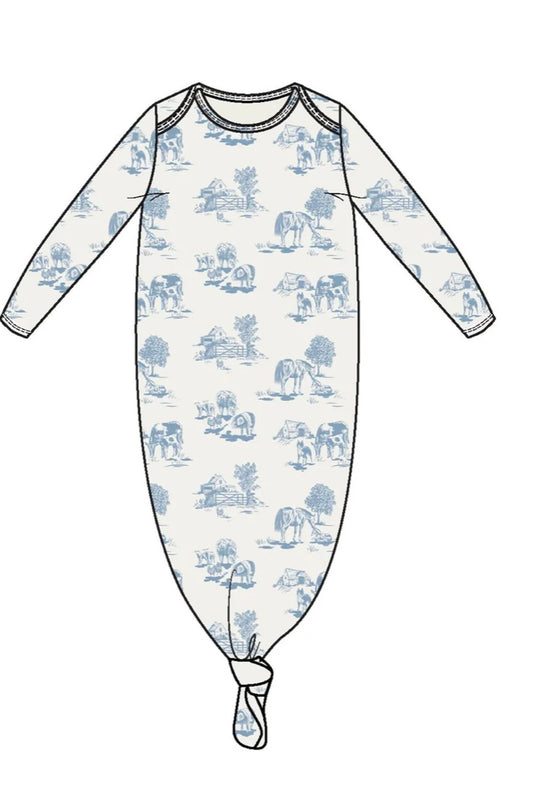 Blue Farm Toile Knotted Gown
