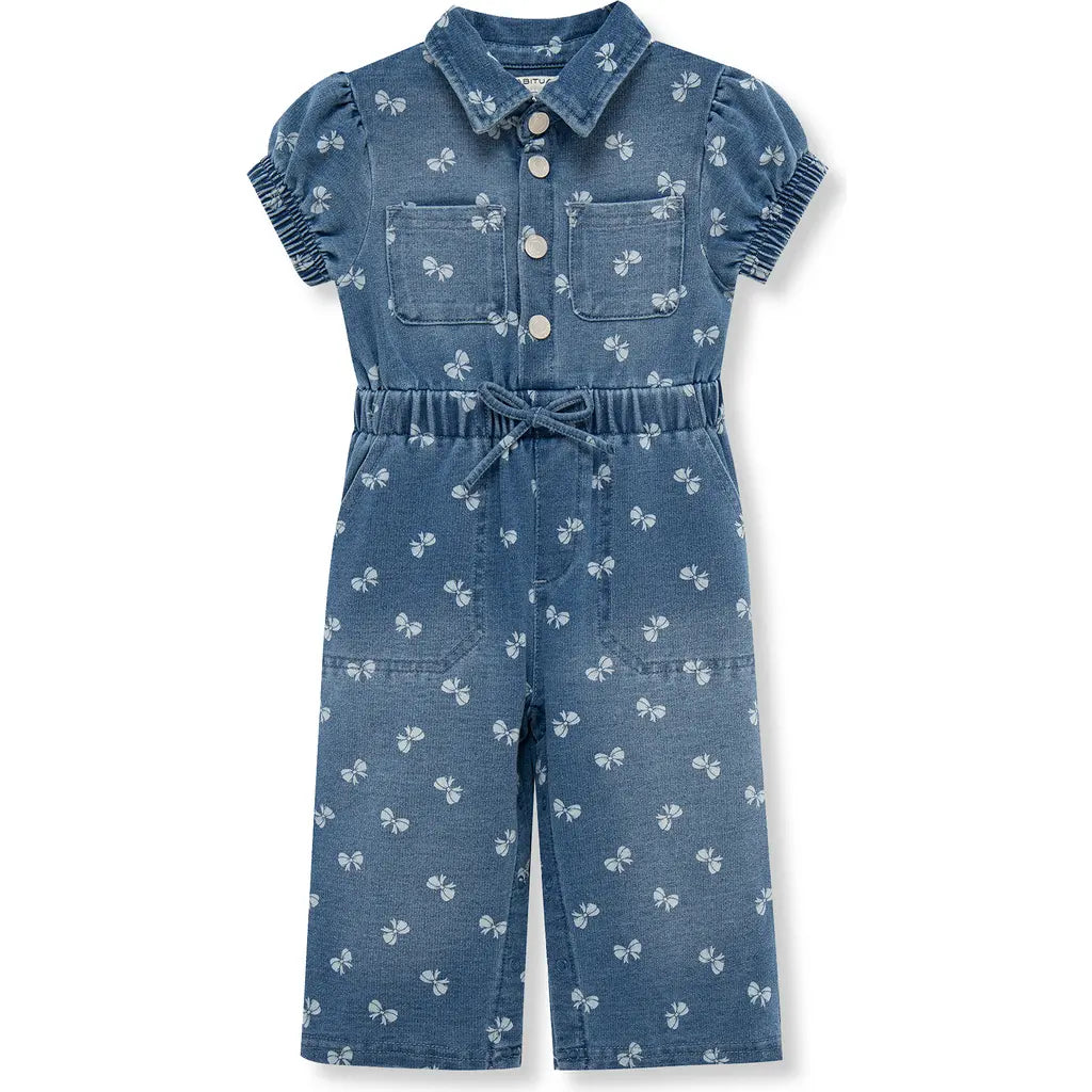 Denim Bow Print Jumpsuit