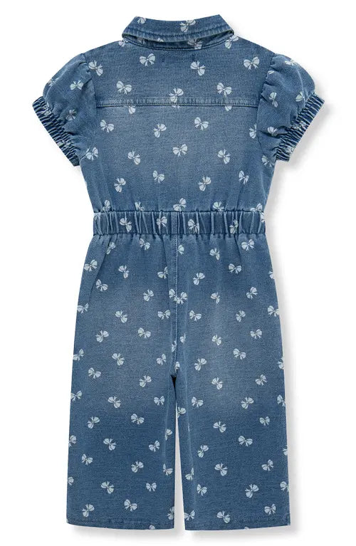 Denim Bow Print Jumpsuit