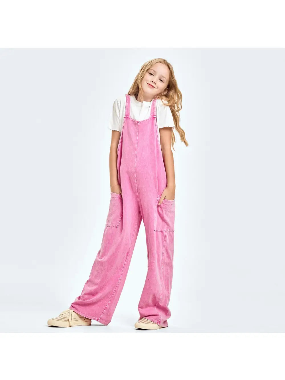 Pink Mineral Wash Wide Leg Jumpsuit