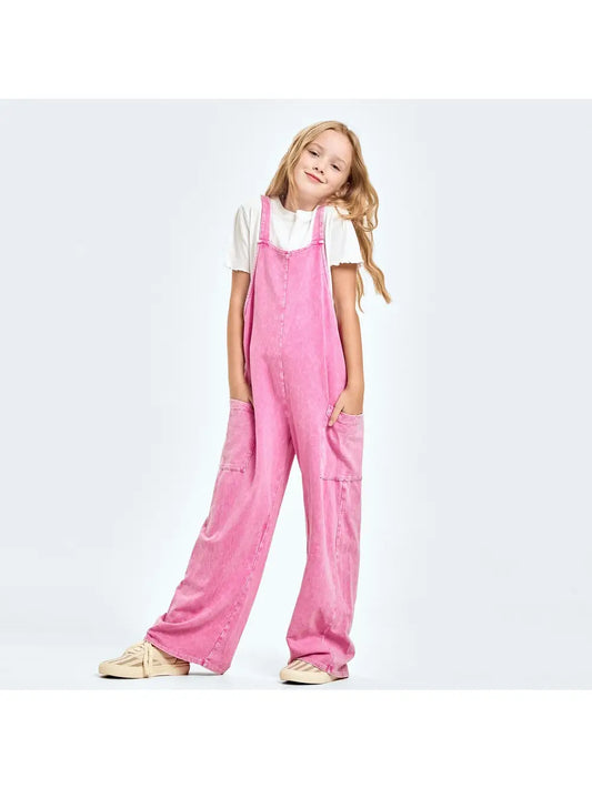 Pink Mineral Wash Wide Leg Jumpsuit