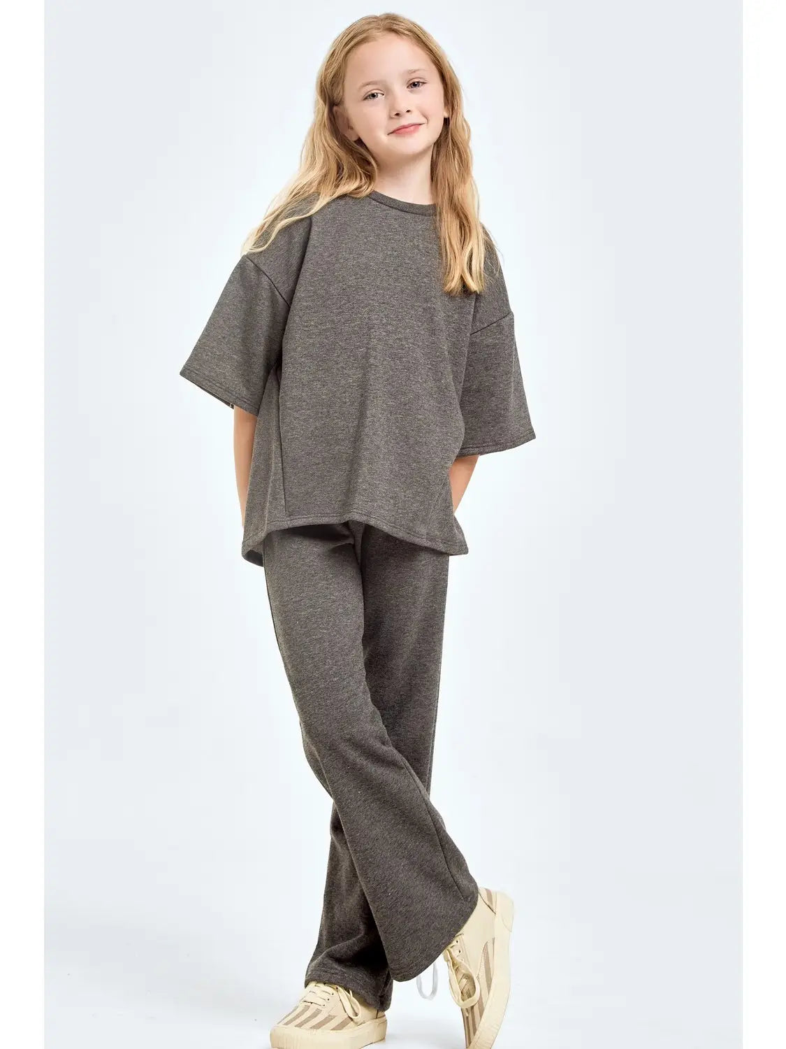 Charcoal Cotton French Terry Top and Pants Set
