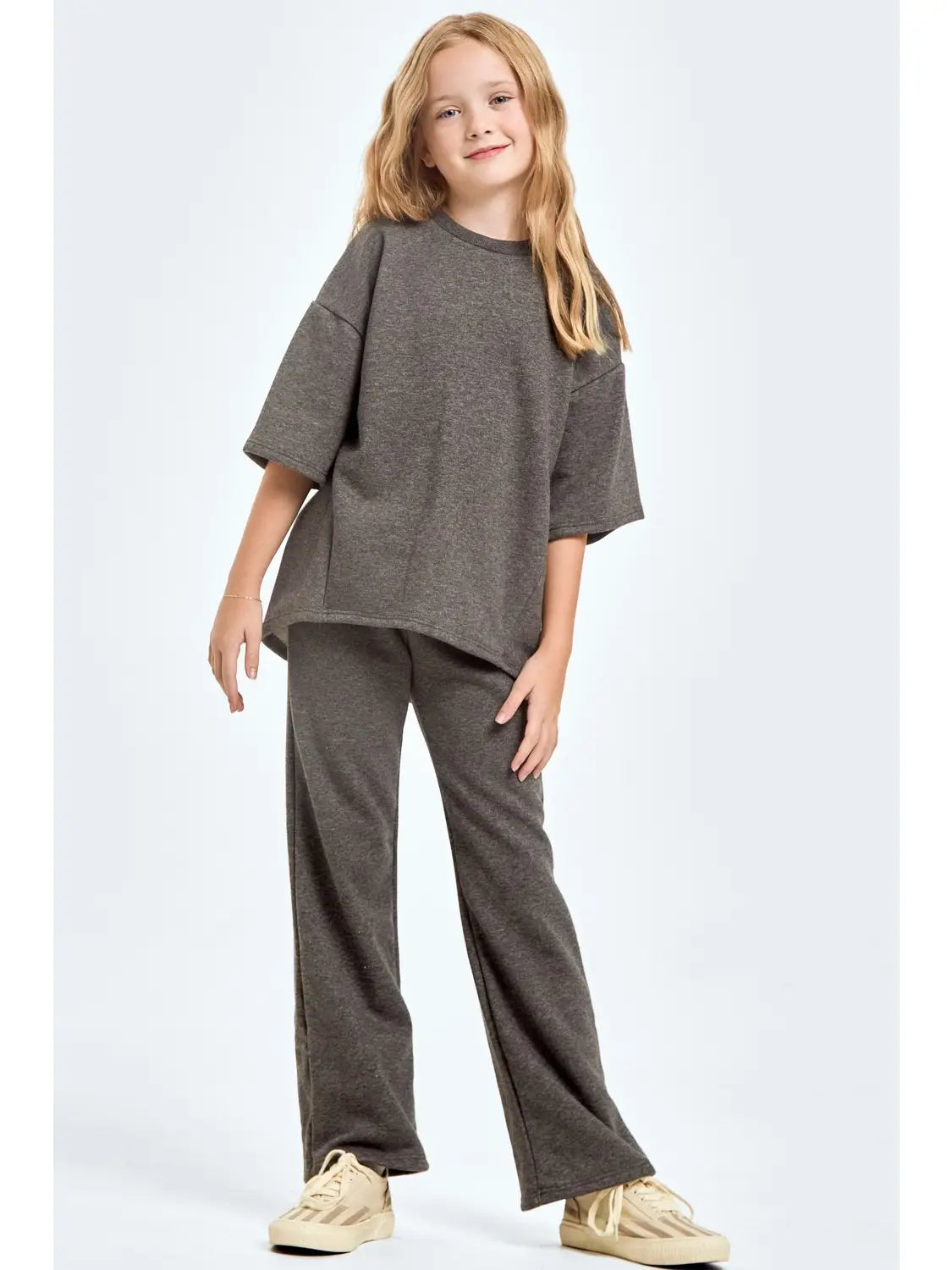 Charcoal Cotton French Terry Top and Pants Set