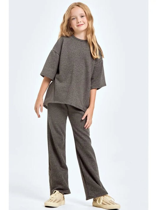 Charcoal Cotton French Terry Top and Pants Set