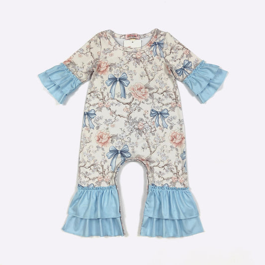Blue Vintage Coquette Baby Romper