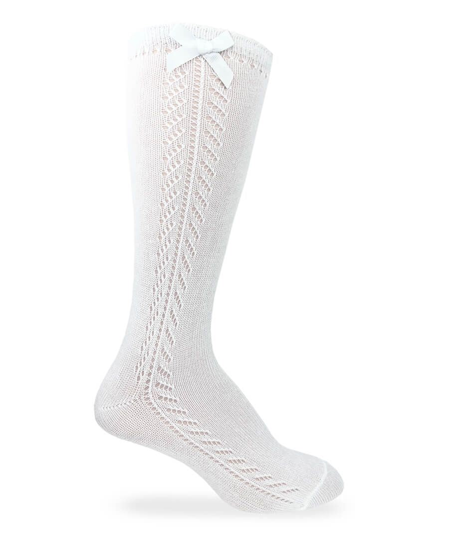 White Pointelle Bow Socks