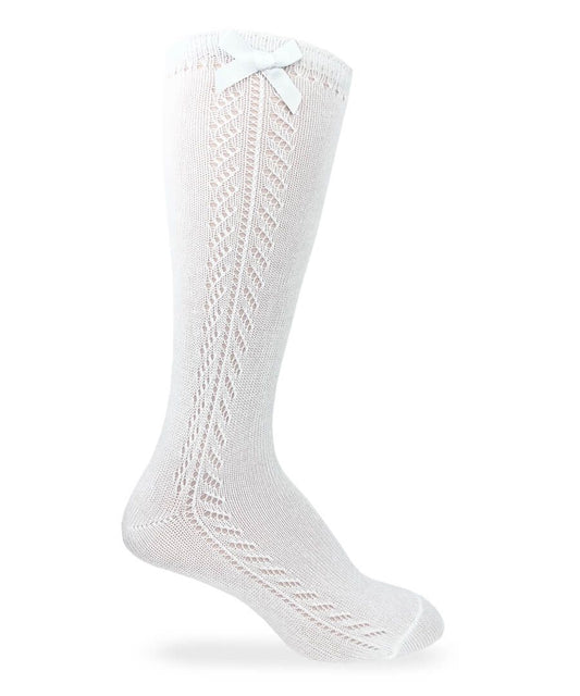 White Pointelle Bow Socks