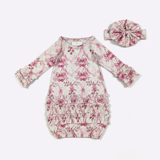 Mauve Cherries Baby Gown